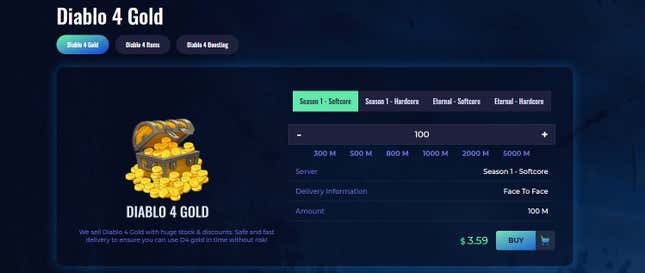 Ein Screenshot zeigt den Goldpreis auf einem Drittanbieter-Marktplatz. 